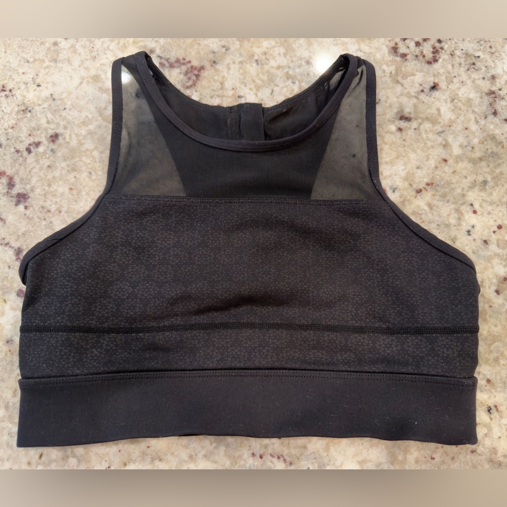 ZYIA Active Black Mesh Panel Sports Bra – Medium – High Neck